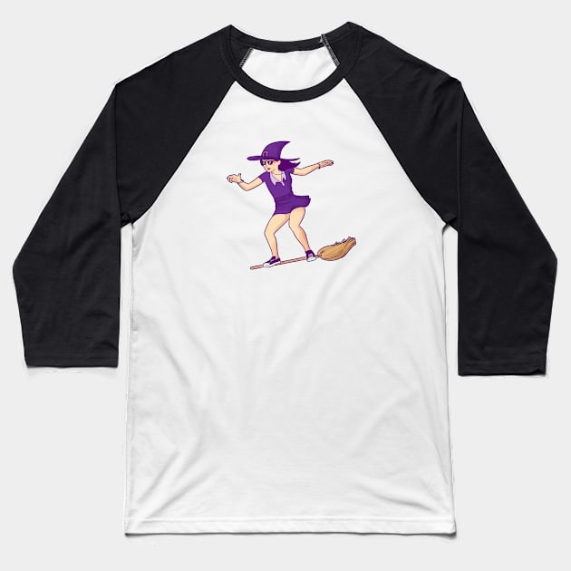 Cool Witch Surfing on a Broomstick Baseball T-Shirt by SLAG_Creative